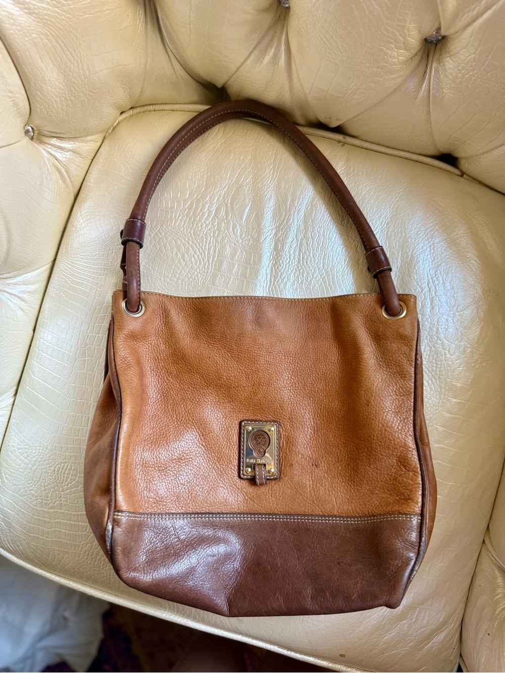 Francesco Biasia Brown Leather Shoulder Bag boho espresso tobacco AS IS